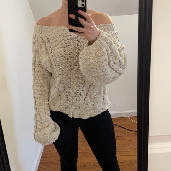 Express Sweaters - Express off the shoulder chenille sweater